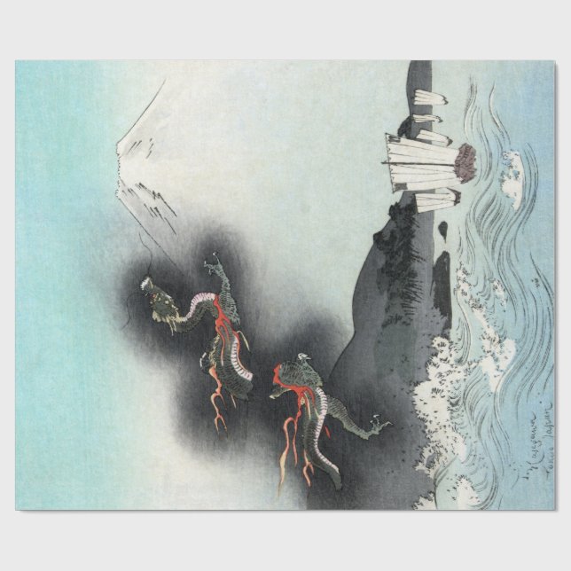 Papel De Presente Batalha Naval da Fúria do Dragão pelo Monte Fuji,  (Aberto)
