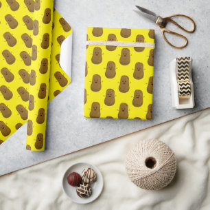 Papel De Presente Batata Doce Feliz Amarelo Brilhante