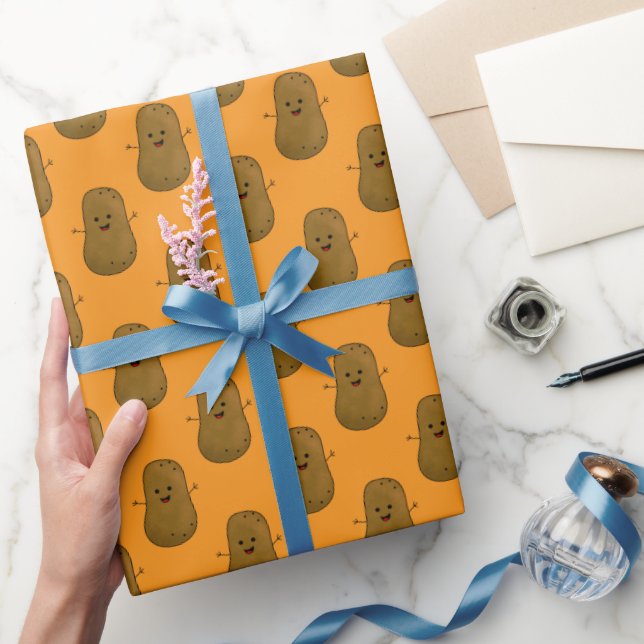 Papel De Presente Batata Doce Feliz Laranja (Presentear)