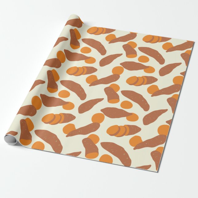 Papel De Presente Batatas doces ou Yams Brown, Laranja, Creme (Desenrolado)