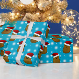 Papel De Presente Batatas Felizes de Natal Usando Chapéus de Papai N
