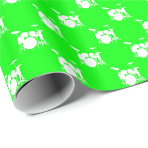 Papel De Presente Bateria Branca Conjunto Musical em Verde Lima
