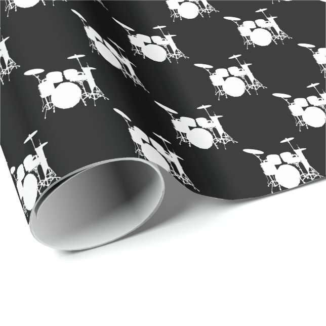 Papel De Presente Bateria Branca Música em Preto (Ponta do rolo)