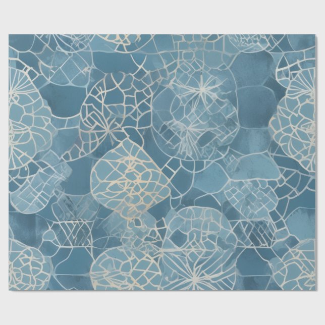 Papel De Presente Batik Geométrico Botânico Azul (Aberto)