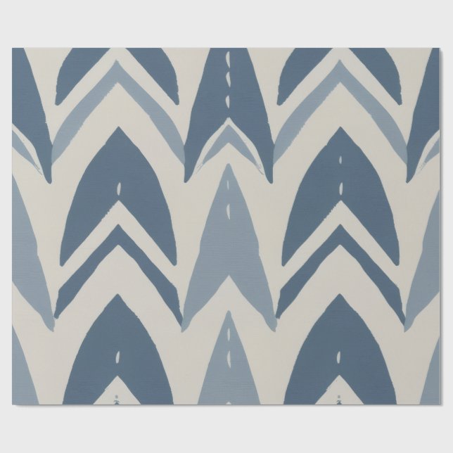 Papel De Presente Batik Parang Chevron Geométrico Azul Poeirento Cos (Aberto)