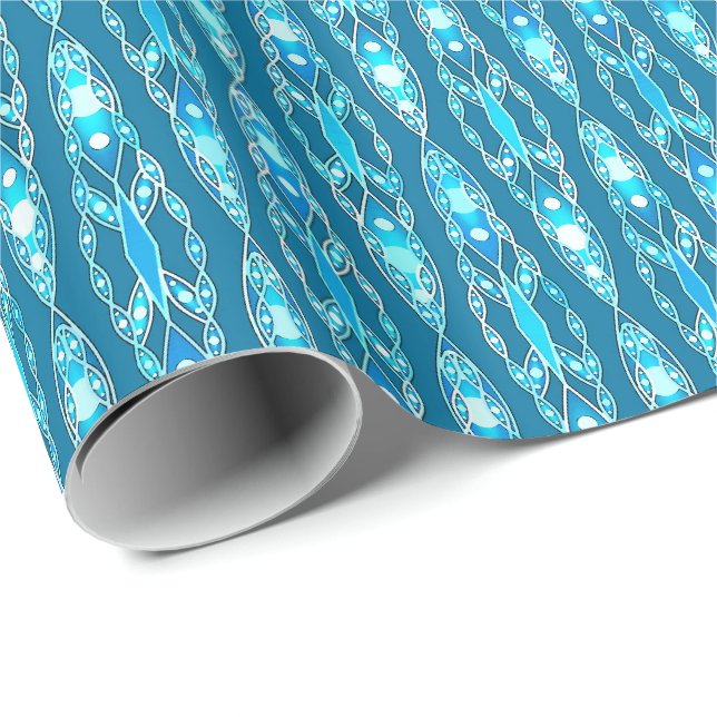 Papel De Presente Batik tribal - azul de oceano e Aqua (Ponta do rolo)