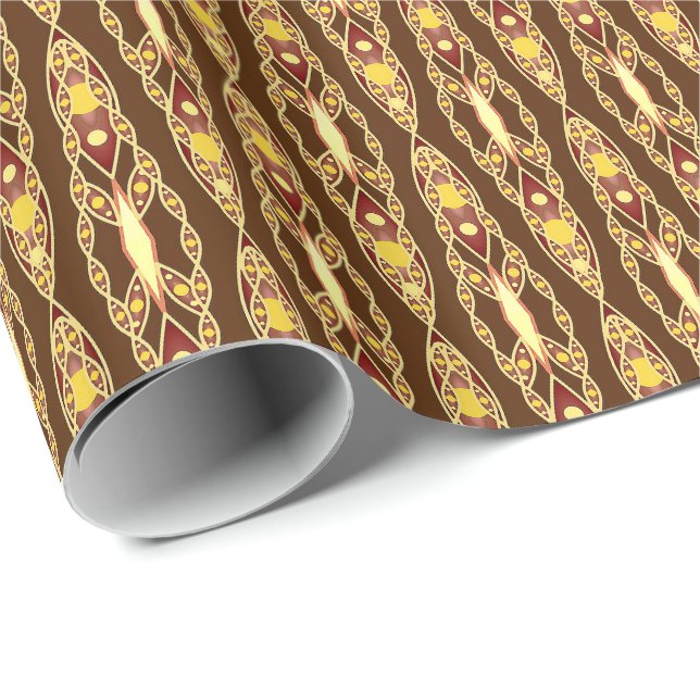 Papel De Presente Batik Tribal - Marrom Chocolate e Bege (Ponta do rolo)