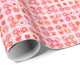 Papel De Presente Batik Tribal - morango rosa e vermelho