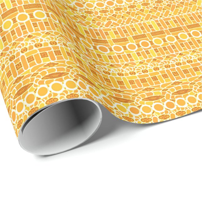 Papel De Presente Batik Tribal - mostarda dourado e laranja (Ponta do rolo)