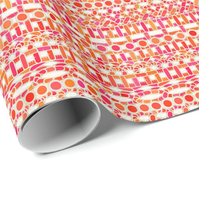 Papel De Presente Batik Tribal - tons de laranja e rosa (Ponta do rolo)