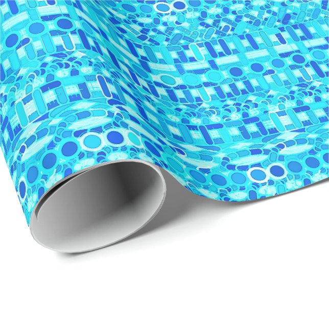 Papel De Presente Batik tribal - turquesa, aqua e azul cobalto (Ponta do rolo)