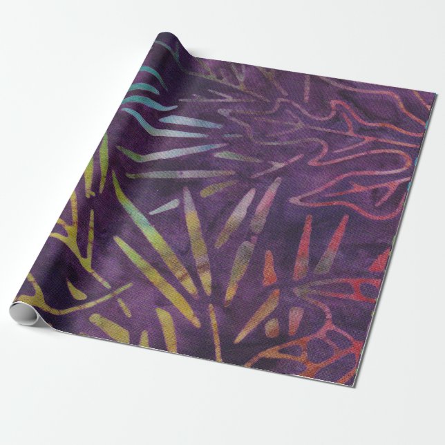 Papel De Presente Batik Tropical Leafs Mint Purple Pink Candy (Desenrolado)