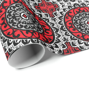 Papel De Presente Batik, vermelho, preto & branco do sudoeste da