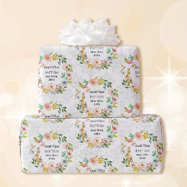 Papel De Presente Batismo Adicione Nome e Data Atravessar Flora