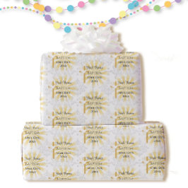 Papel De Presente Batismo Adicione Nome e Data Cruve Dove White Dama