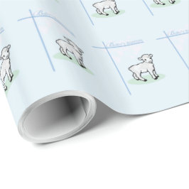 Papel De Presente Batismo Blue Boy Lamb, Personalizável