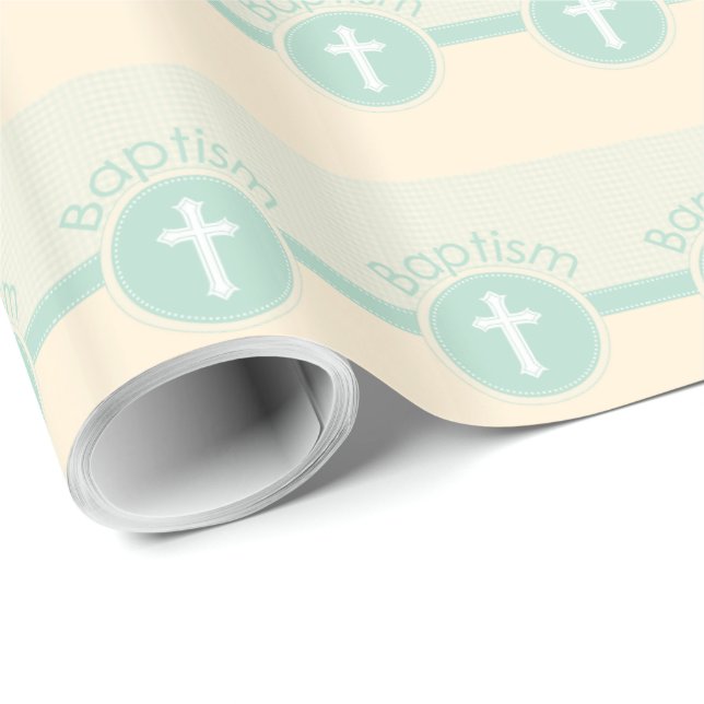 Papel De Presente Batismo de Filho de Deus, Verde Neutro em Gênero (Ponta do rolo)