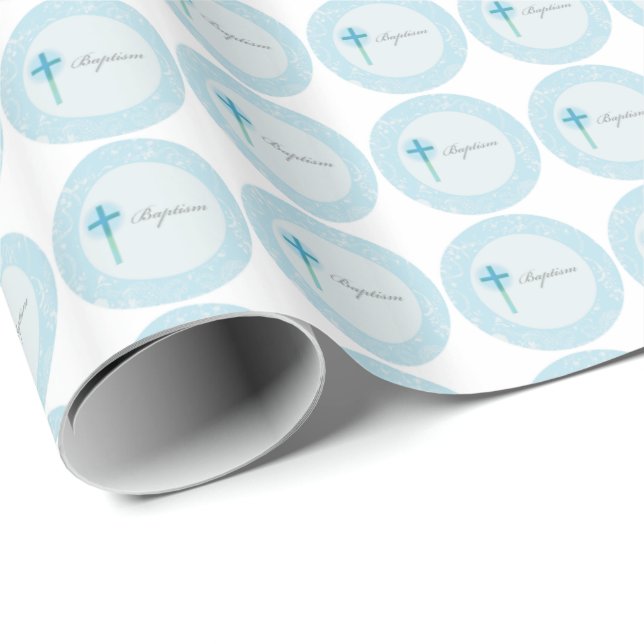 Papel De Presente Batismo do Menino com Renda Azul (Ponta do rolo)