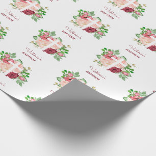Papel De Presente Batismo Floral Cor-de-Água Rosa