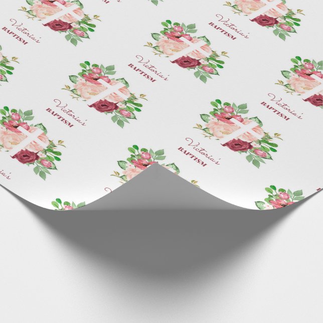 Papel De Presente Batismo Floral Cor-de-Água Rosa (Ponta)