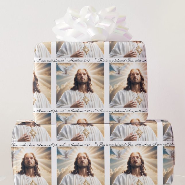 Papel De Presente Batismo Jesus Santo Espírito Dove Mateus 3:17 Text (Criador carregado)