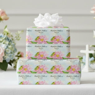 Papel De Presente Batismo Lírio de Água Rosa & Perereca