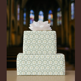 Papel De Presente Batismo Olive Wreath & Ouro Cross