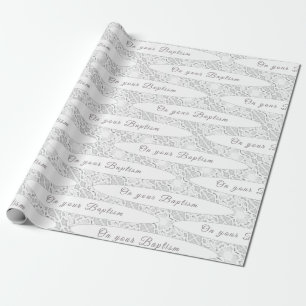 Papel De Presente Batismo personalizável de cadinho branco e local