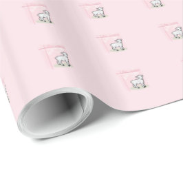 Papel De Presente Batismo, Rosa, Menina, Cordeiro