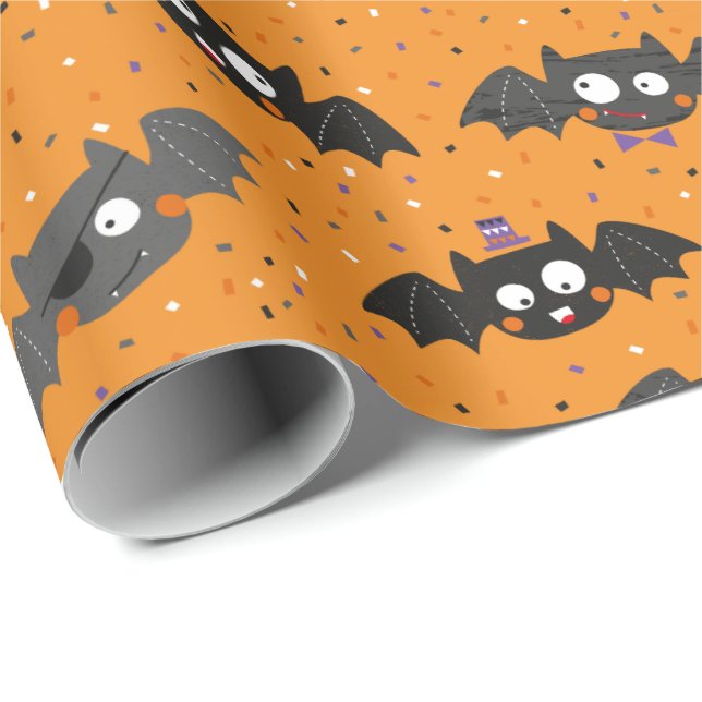 Papel De Presente Bats de Halloween bonitos com óculos de sol e chap (Ponta do rolo)