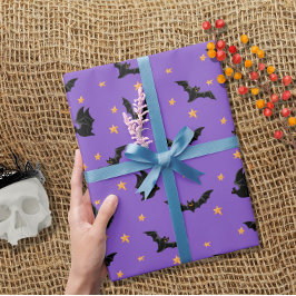 Papel De Presente Bats e Estrelas Cachorro voadores e Padrão Hallowe