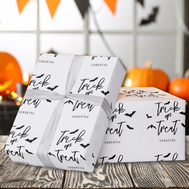 Papel De Presente Bats E Trick Ou Tratar Texto De Script Halloween (Criador carregado)