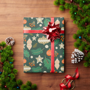 Papel De Presente Baubles e Winter Foliage Green