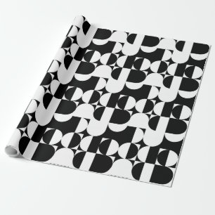 Papel De Presente Bauhaus Geométrico Negro E Branco 