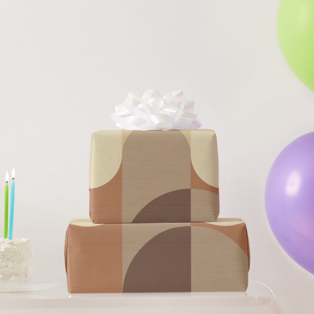 Papel De Presente Bauhaus Pattern Brown Earth Tones de 1970 (Presentes para festas)