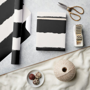 Papel De Presente Baunilha & Preto Padrão de Listras de Borda Áspera
