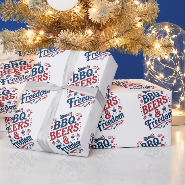 Papel De Presente BBQ, Beers & Freedom – Retro 4th of July Vibes (Feriados)