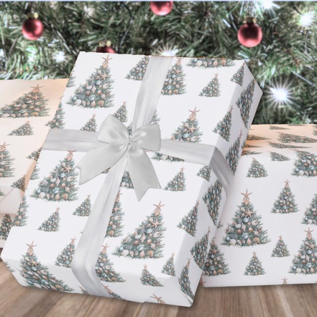 Papel De Presente Beach Shell Christmas Tree Pattern (Beach Shell Christmas Tree Pattern Wrapping Paper)