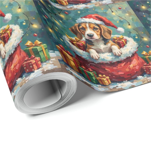 Papel De Presente Beagle Christmas Santa Bag Adventure (Ponta do rolo)