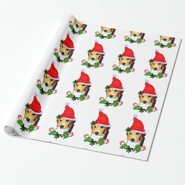 Papel De Presente Beagle No Natal Hat (Desenrolado)
