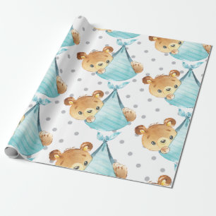 Papel De Presente Bear Cub Nursery Garoto Bonito Dotado Novo Nascer