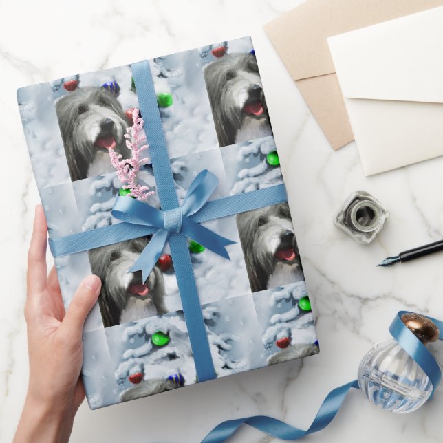 Papel De Presente Bearded Collie Christmas (Presentear)
