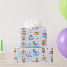 Papel De Presente Beary Berry Cute Blue Strawberry Cub