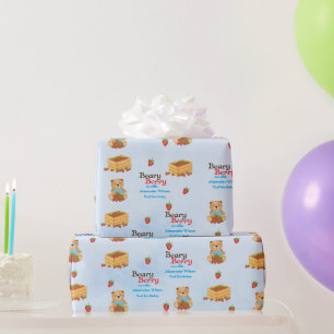 Papel De Presente Beary Berry Cute Blue Strawberry Cub