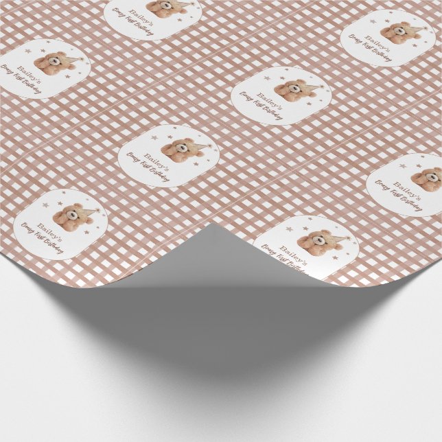 Papel De Presente Beary Primeiro Aniversário Gingham (Ponta)