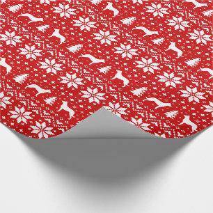 Papel De Presente Beauceron Dog Silhouettes Padrão Vermelho de Natal