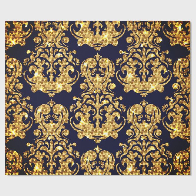 Papel De Presente Beautiful Damask Gold & Black Wrapping paper roll (Aberto)