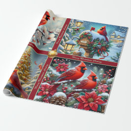 Papel De Presente Beautiful Red Winter Cardinals Wrapping Paper