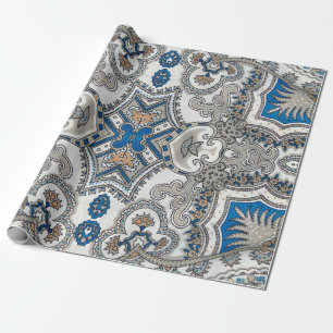 Papel De Presente Beautiful white and blue arabesque, islamic patter