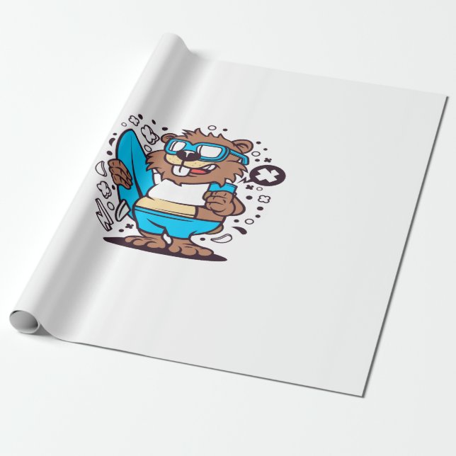 Papel De Presente Beaver Surfing (Desenrolado)
